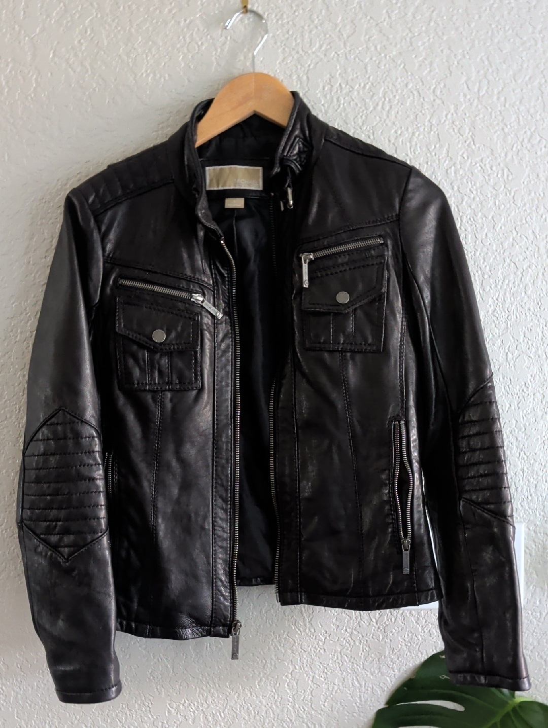 Michael Kors Black Leather Bomber Jacket